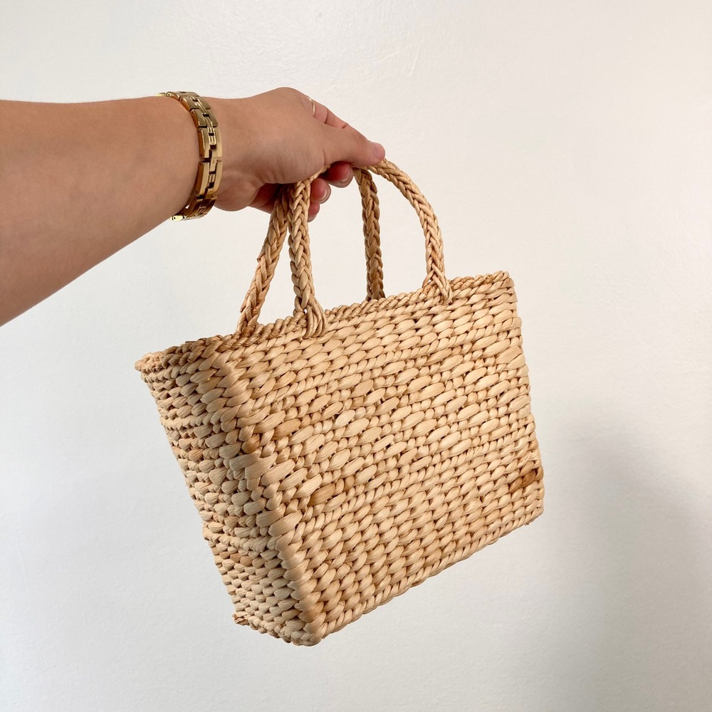 Woven Straw Mini Basket Tote Bag Boho Summer Beach Wicker Purse Cottagecore